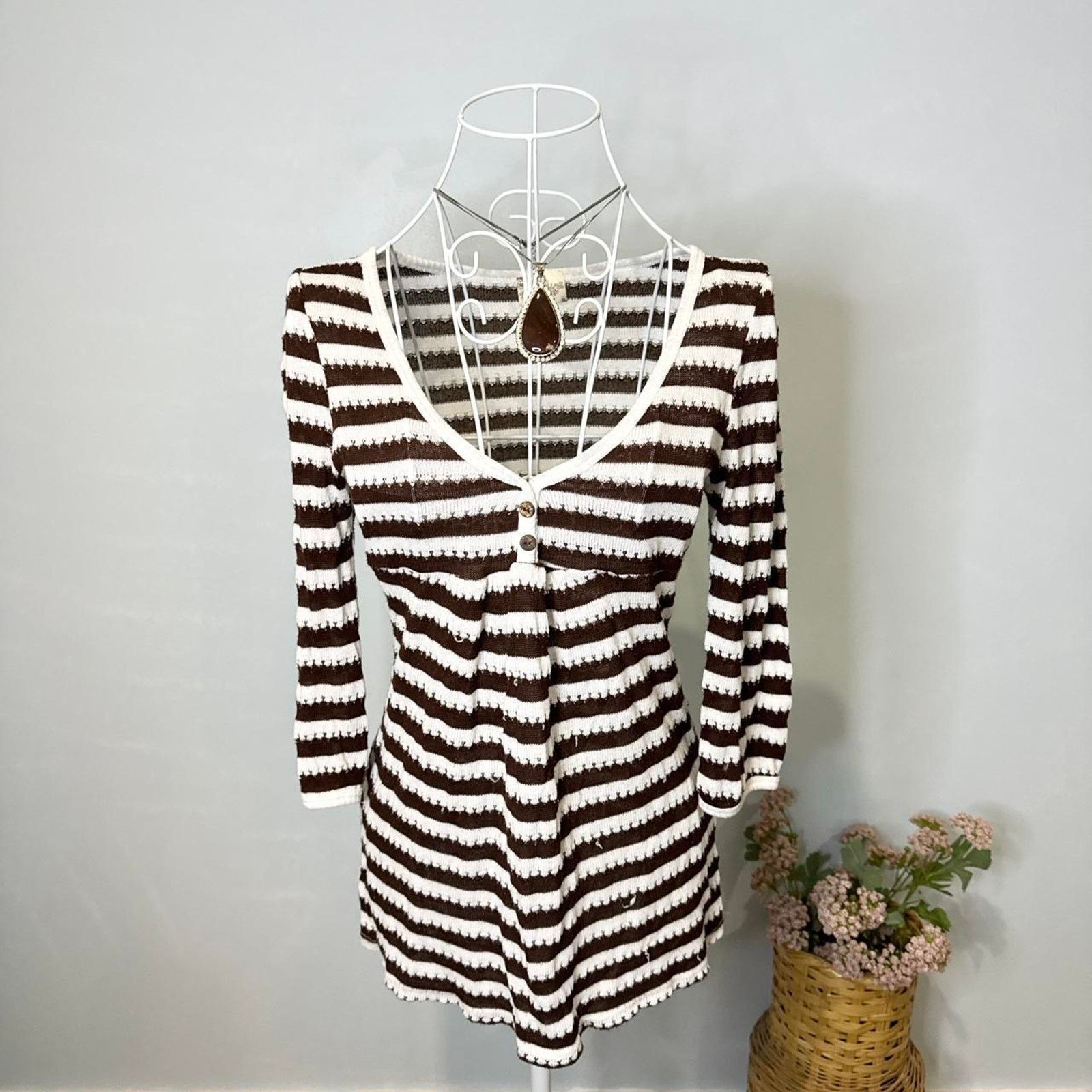 Other Gorgeous rare vintage y2k striped babydoll long sleeve top Size L / US 10 / IT 46 - 1 Thumbnail