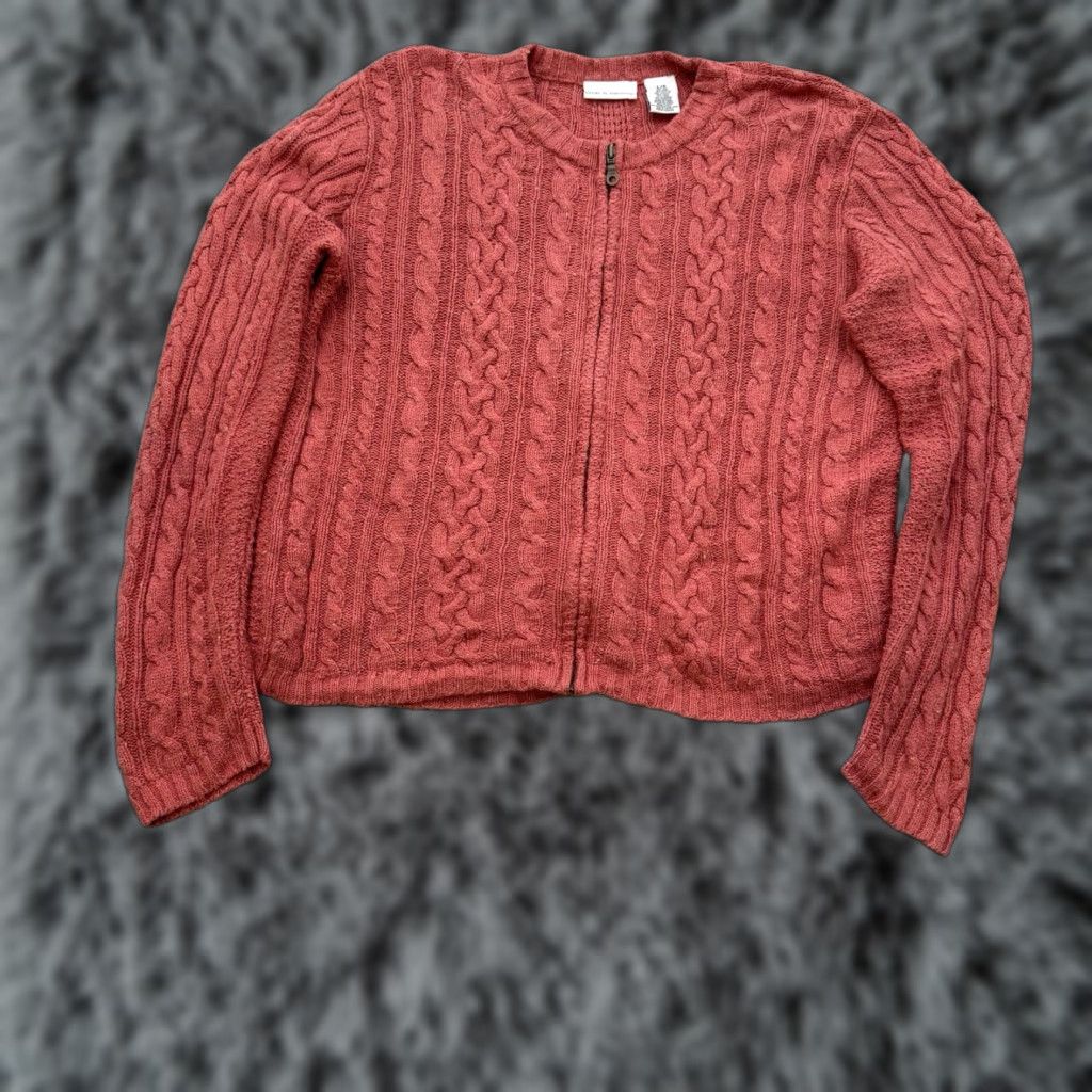 Croft & Barrow Craft & Barrow Cable Knit Zip Cardigan Sweater L Cottagecore Academia Chunky Size L / US 10 / IT 46 - 1 Thumbnail