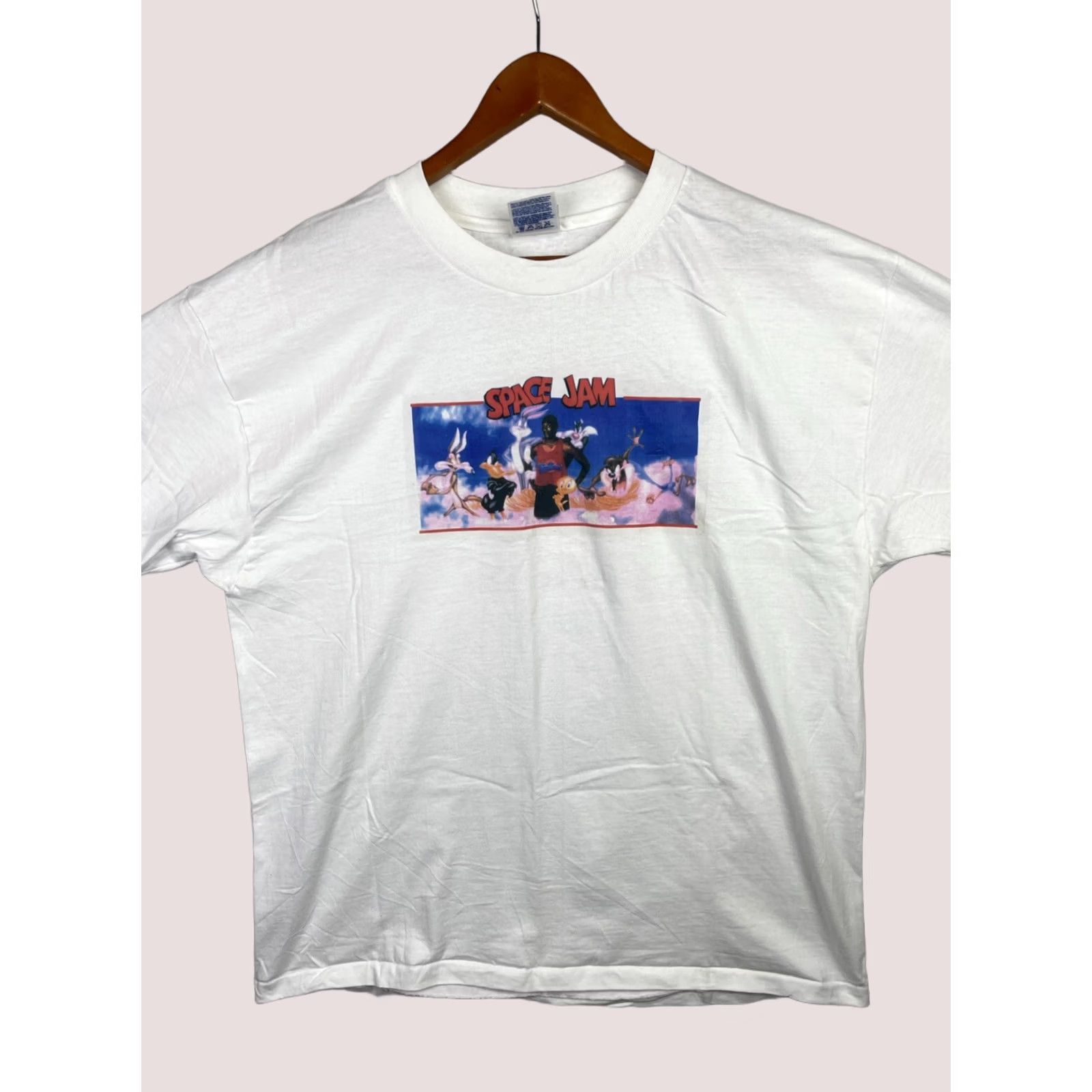 Hanes VINTAGE Space Jam Shirt Men XL Crew Neck White Cotton 90s Logo Graphic Print Hanes T-Shirt Size US XL / EU 56 / 4 - 1 Thumbnail
