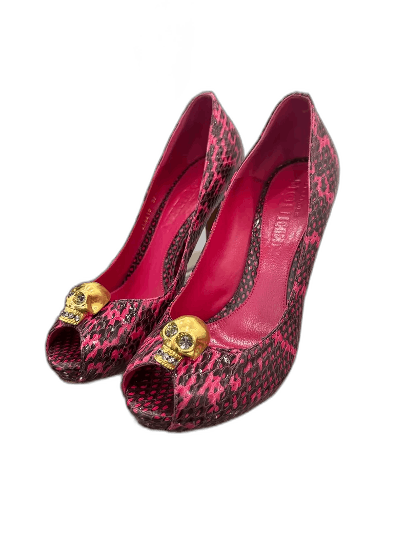 Alexander McQueen Mcqueen Pink Snake Skin High Heels with Skull Size US 8 / IT 38 - 1 Thumbnail