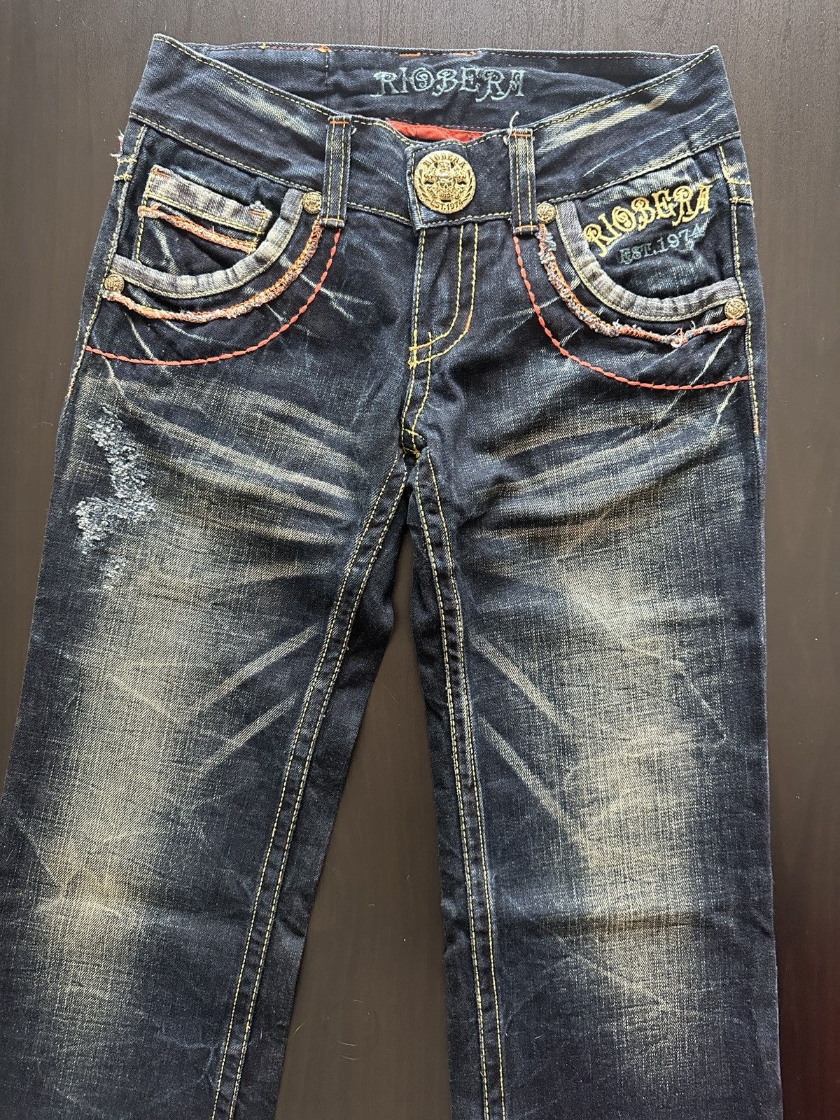 If Six Was Nine Riobera Y2K Embroidered Flared Jeans Japanese Archive Punk Size 25" / US 0 / IT 36 - 2 Thumbnail