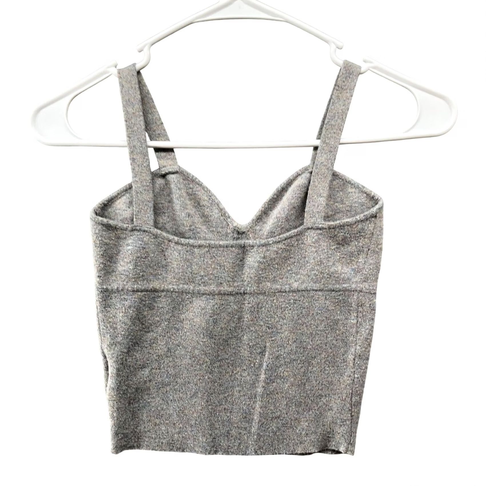 Vintage Line And Dot Wool Blend Knit Camisole Sweater Top Womens XS Gray Sweetheart V-Neck Cropped Long Sleeve Shirt Women XS Gray Sweetheart Size XS / US 0-2 / IT 36-38 - 2 Thumbnail