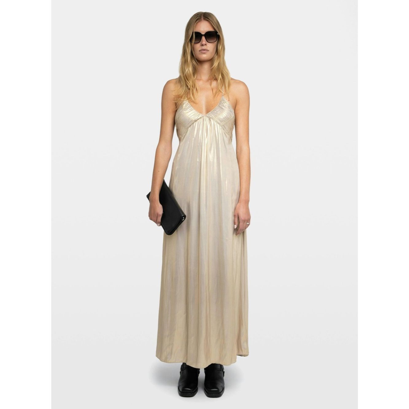 Zadig & Voltaire Rayonne Satin Gold Pleated Maxi Dress S –
