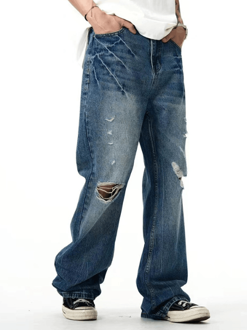 Japanese Brand × Jean Blue washed distressed lightning pattern ripped jeans Size US 32 / EU 48 - 2 Thumbnail