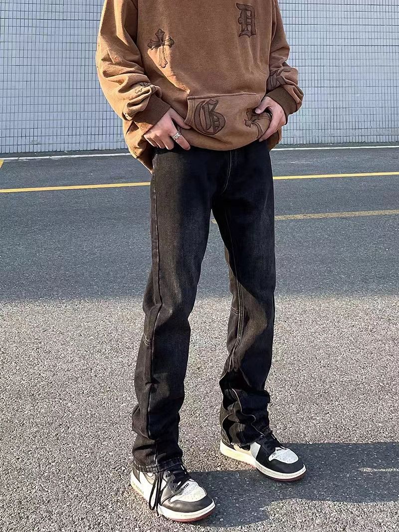 High street washed distressed black micro-flared jeans