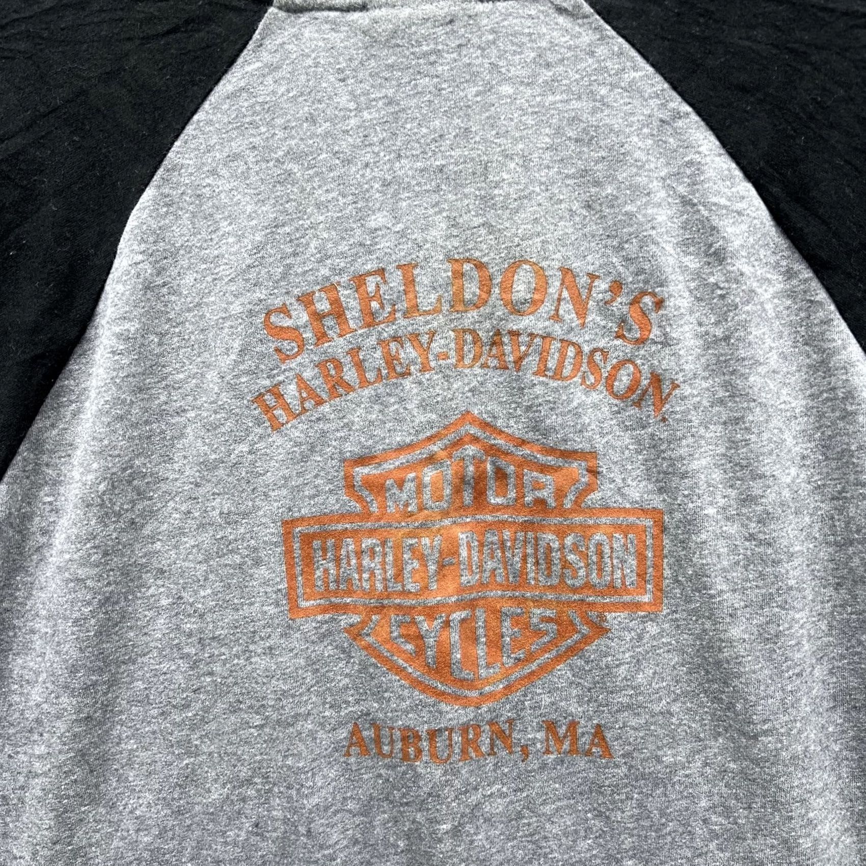 Harley Davidson VINTAGE Harley-Davidson Shirt Womens XL Gray Black Raglan Scoop Neck Sheldons Auburn MA Size XL / US 12-14 / IT 48-50 - 5 Thumbnail