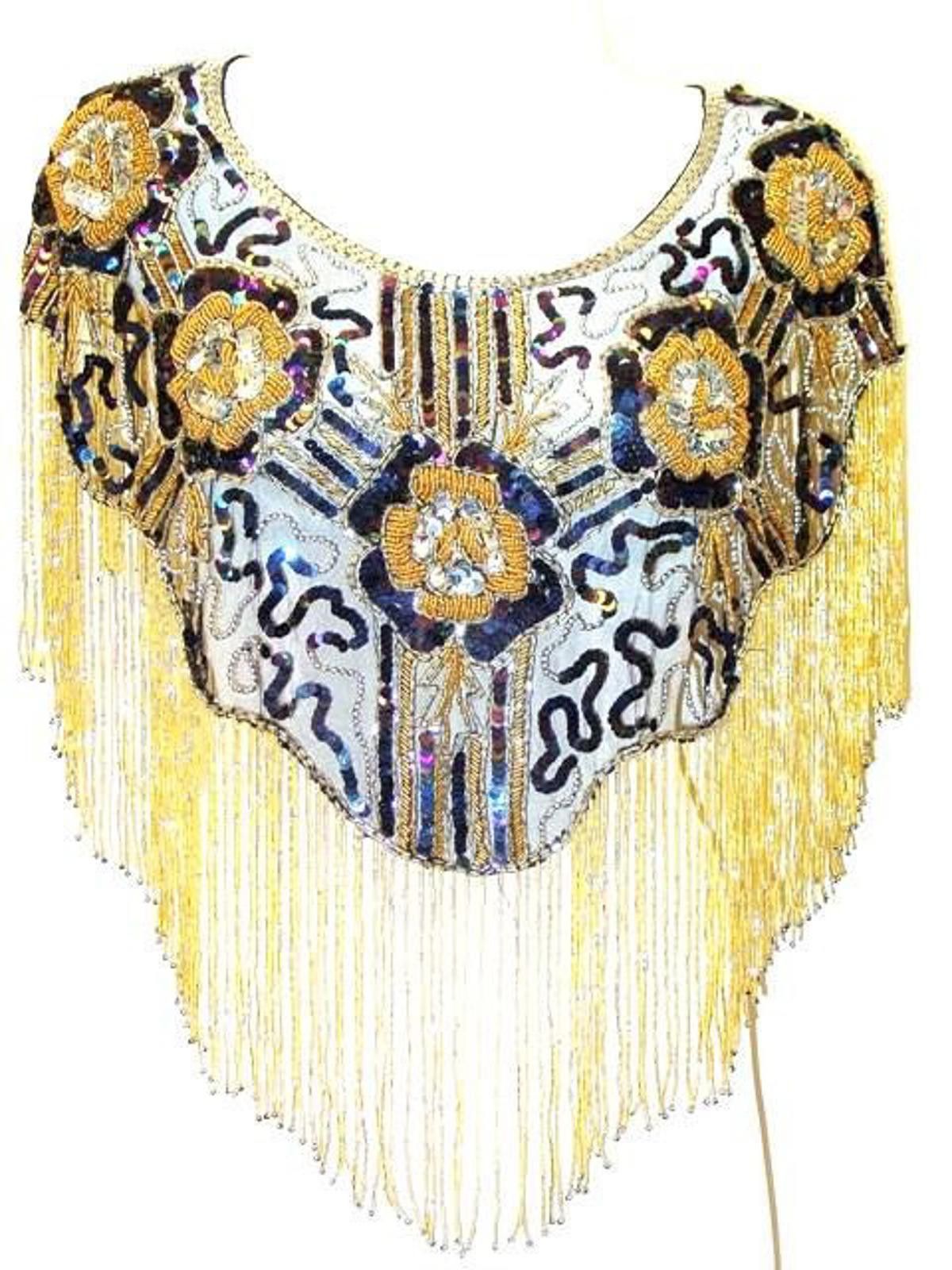 Designer Sequin Shawl/Wrap with Fringes Black Gold Size ONE SIZE - 1 Thumbnail