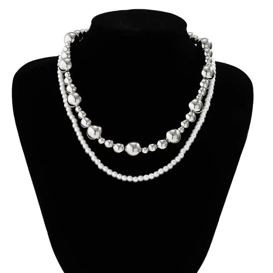 Jewelry × Vintage Pearl Fine Bead Choker Metal CCB Beads Clavicle Necklace Size ONE SIZE - 6 Thumbnail