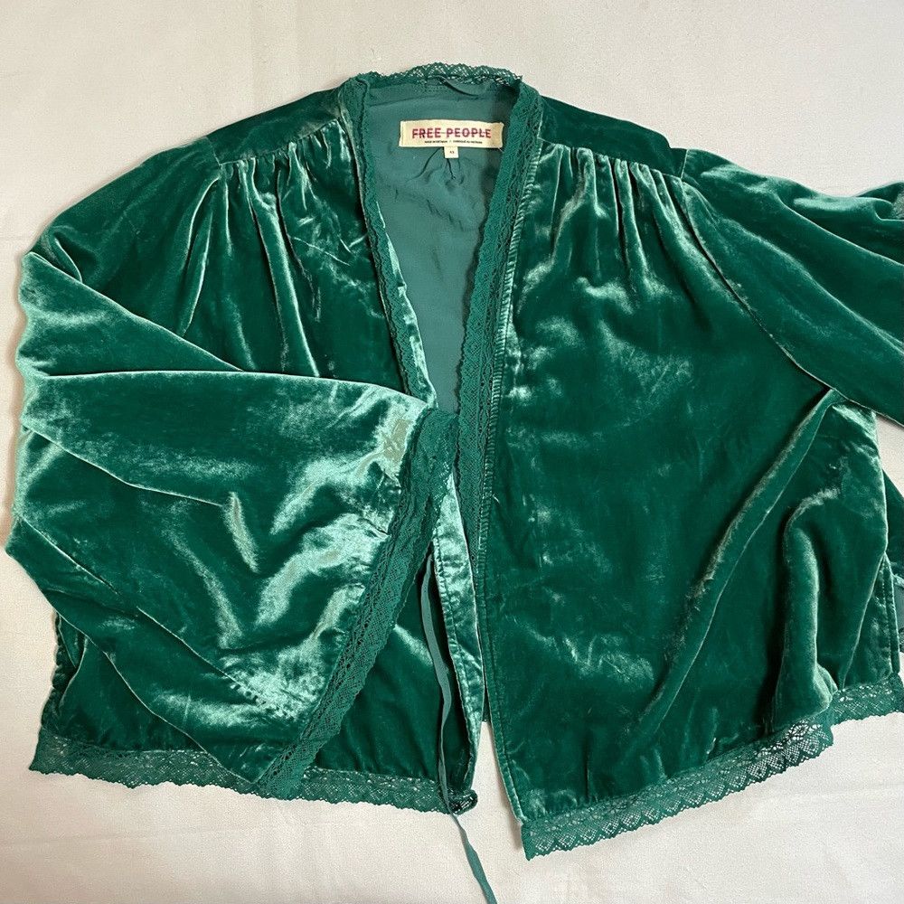 Free People New Free People Velvet Bed Everglade Green Viscose Jacket S Size XS / US 0-2 / IT 36-38 - 9 Thumbnail