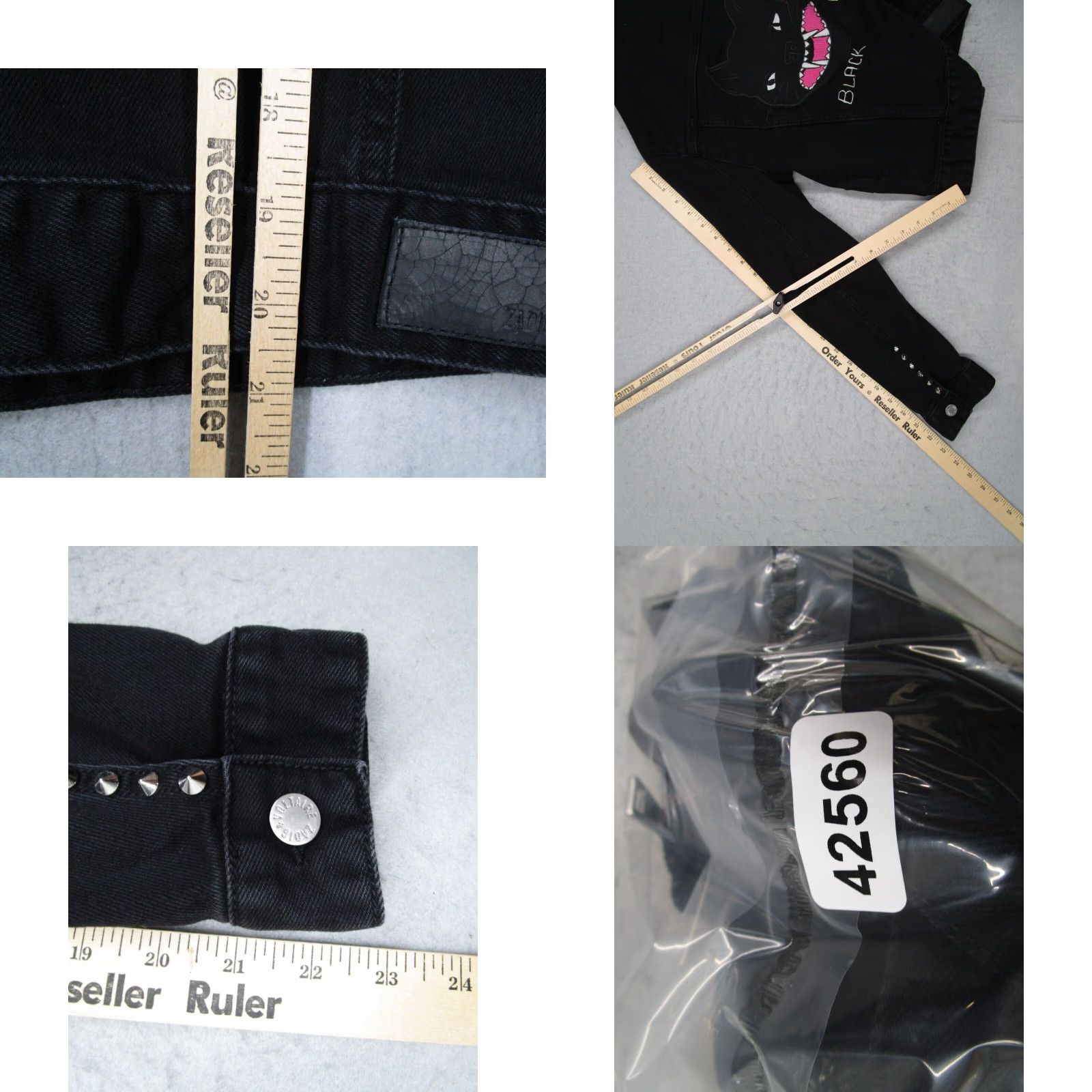 Zadig & Voltaire ZADIG & VOLTAIRE Women's XS Black Kioko Cat Denim Jacket Full Zip Casual Rock Moto Size XS / US 0-2 / IT 36-38 - 8 Thumbnail