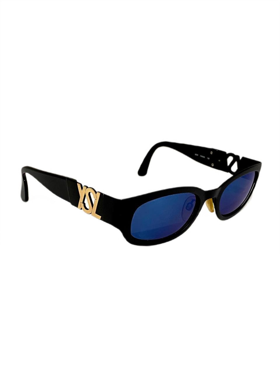 Yves Saint Laurent Yves Saint Laurent YSL Big Gold Logo Black Retro Sunglasses Size ONE SIZE - 1 Thumbnail