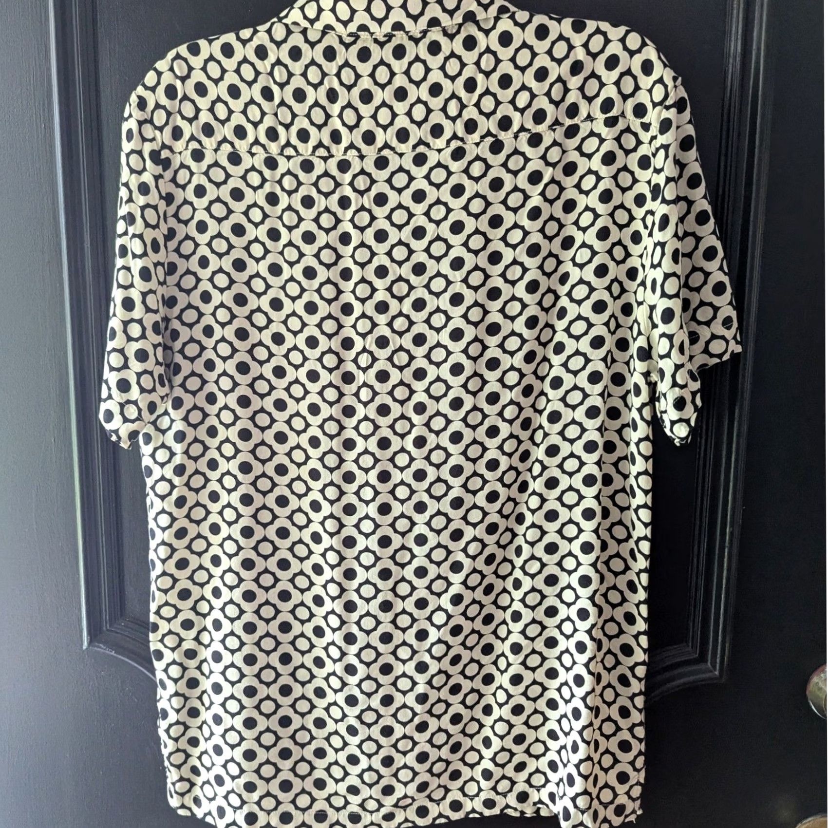 Denime Denim & Flower Mens Short Sleeve Shirt Black White Floral Geometric Retro Mod L Size US L / EU 52-54 / 3 - 3 Thumbnail