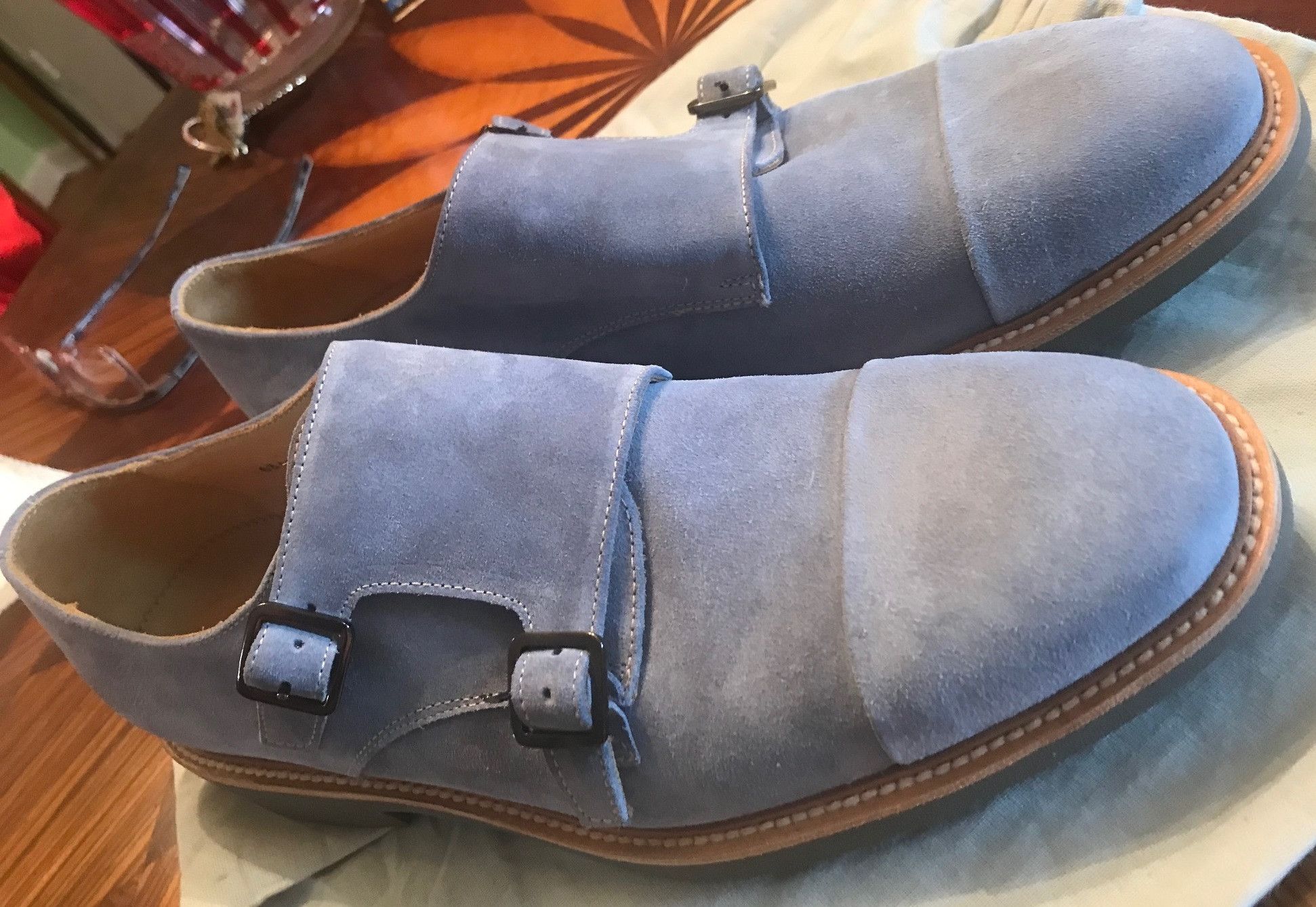 Ermenegildo Zegna Zegna mens double monk strap light blue suede shoes Size US 11 / EU 44 - 3 Thumbnail