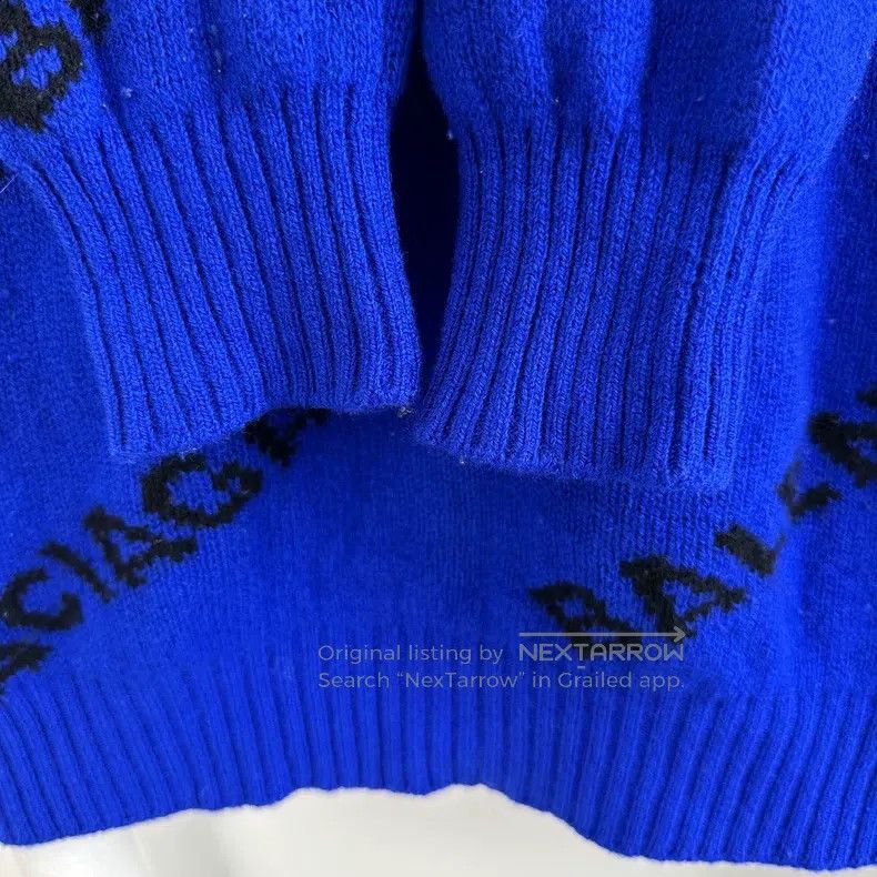 Balenciaga Balenciaga Blue Full Printed Letter Bullet Screen Sweater Size US S / EU 44-46 / 1 - 5 Thumbnail