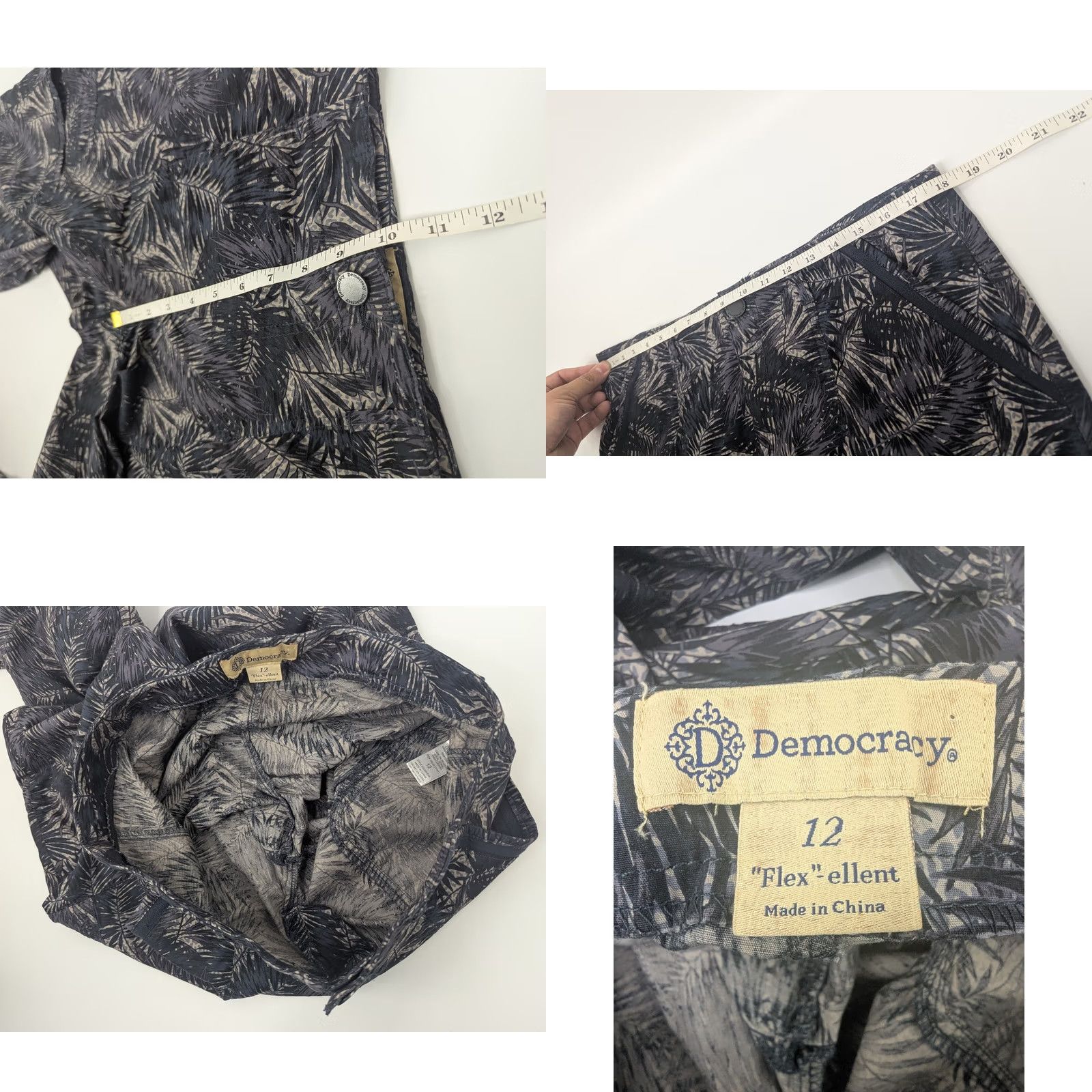 Vintage Democracy Pants Women's 12 Cargo Twill Navy Floral Minimal Cropped Straight Front Pocketed Size 34" / US 12 / IT 48 - 8 Thumbnail