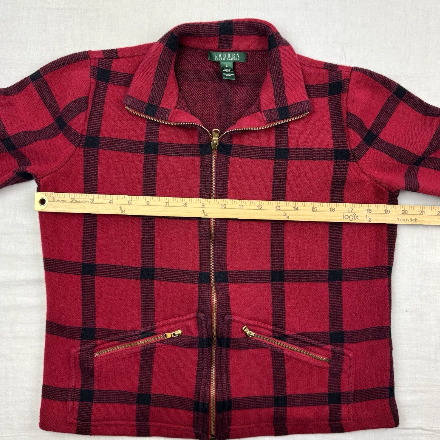 Ralph Lauren VINTAGE Ralph Lauren Jacket Womens Large Plaid Full Zip Collar Sweatshirt Size L / US 10 / IT 46 - 7 Thumbnail
