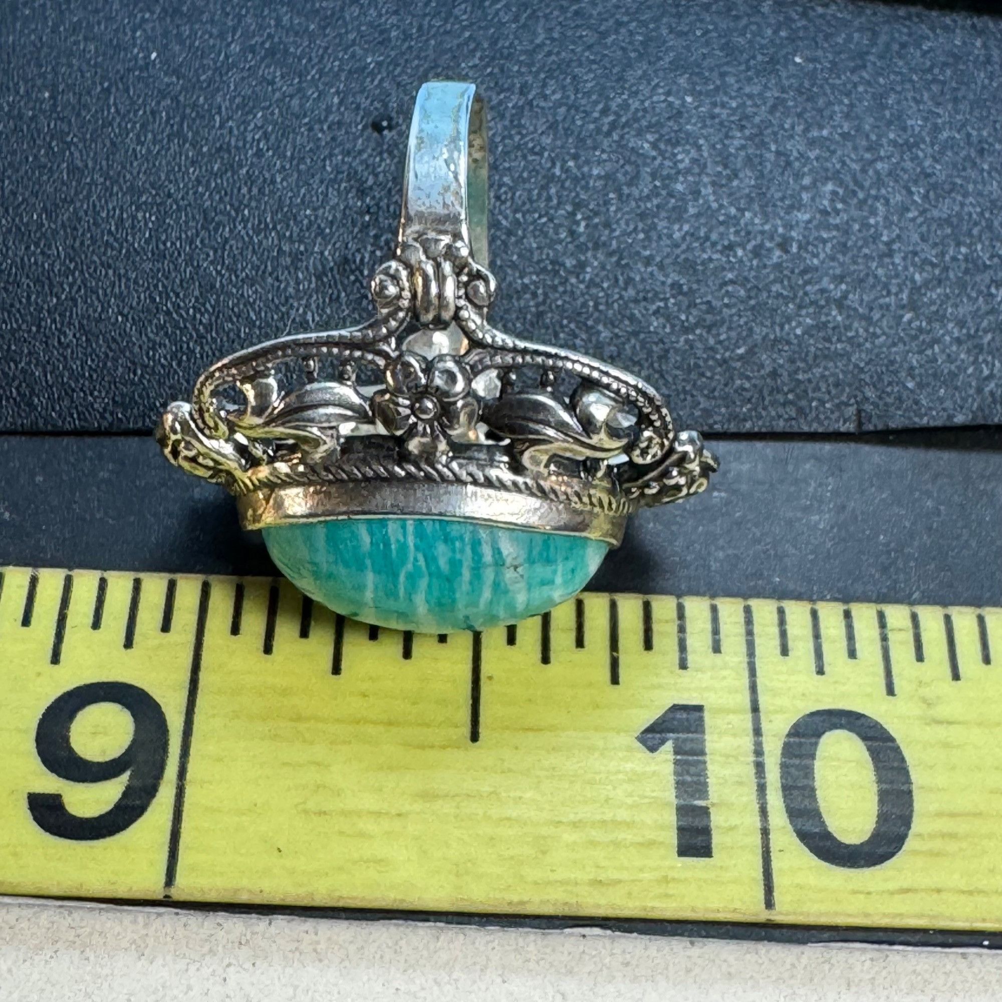 Vintage Sterling Silver 925 Amazonite Bezel Set Floral Border Statem Size ONE SIZE - 9 Thumbnail