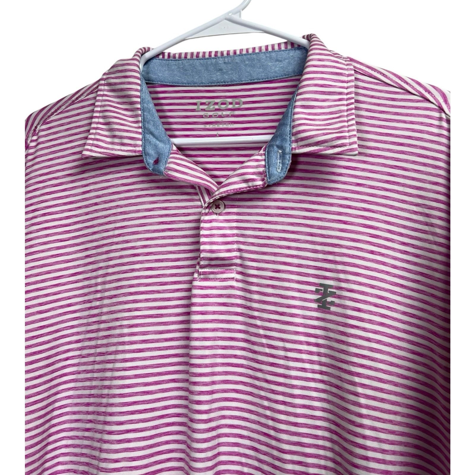 Izod Izod Golf Polo Shirt Men's Large Pink Stripes Short Sleeve Size US L / EU 52-54 / 3 - 2 Thumbnail