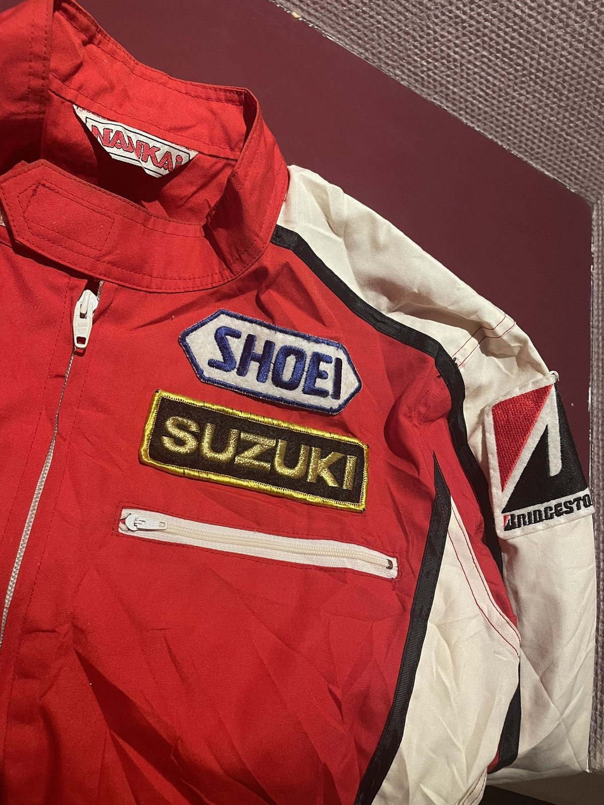 image of Vintage Nangkai Shoe Suzuki Motorcycle Coverall in Red, Men's (Size Medium)