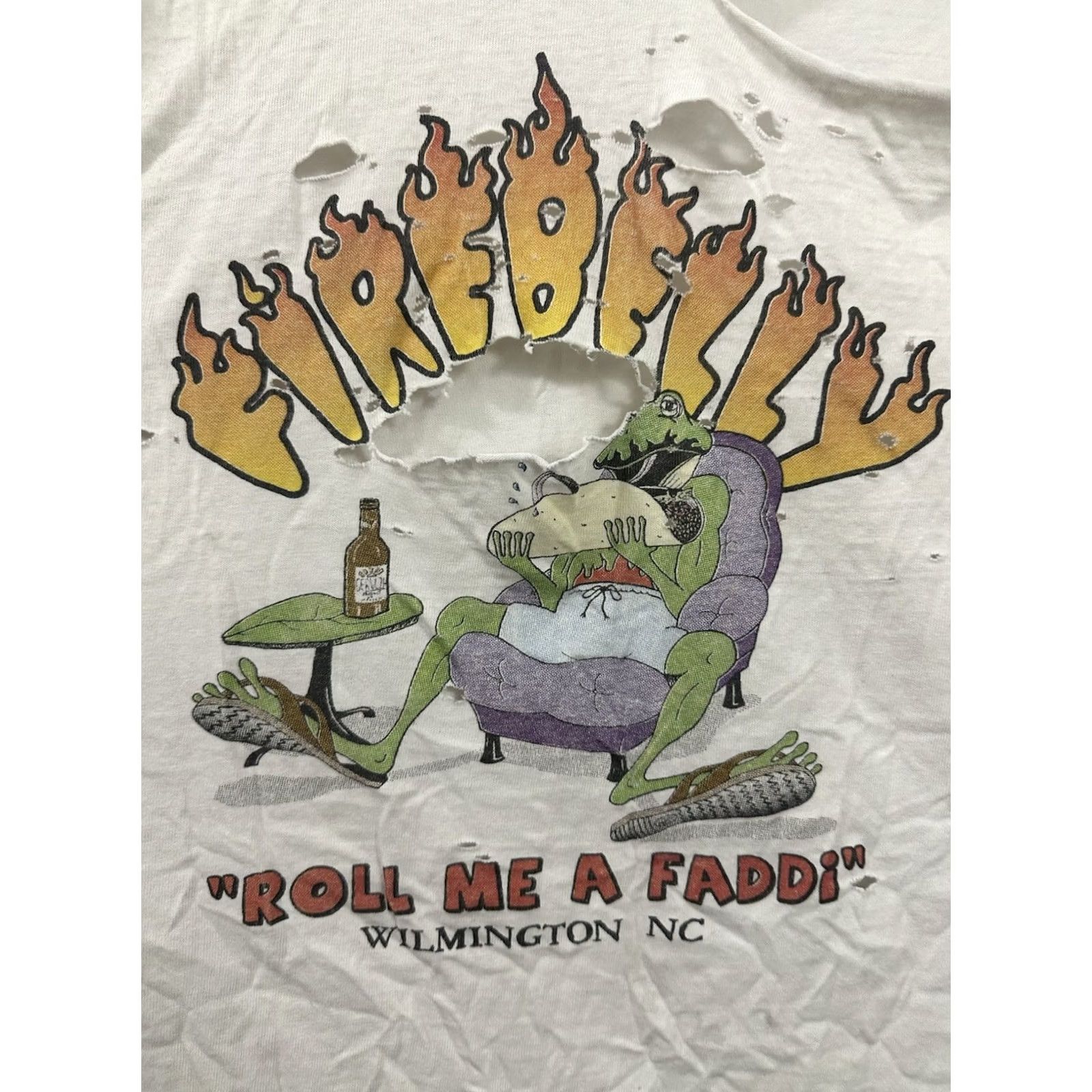 Gildan VTG Firebelly Roll Me A Faddi Super Thrashed Distressed Worn Cotton T-Shirt XL Men White Size US XL / EU 56 / 4 - 3 Thumbnail
