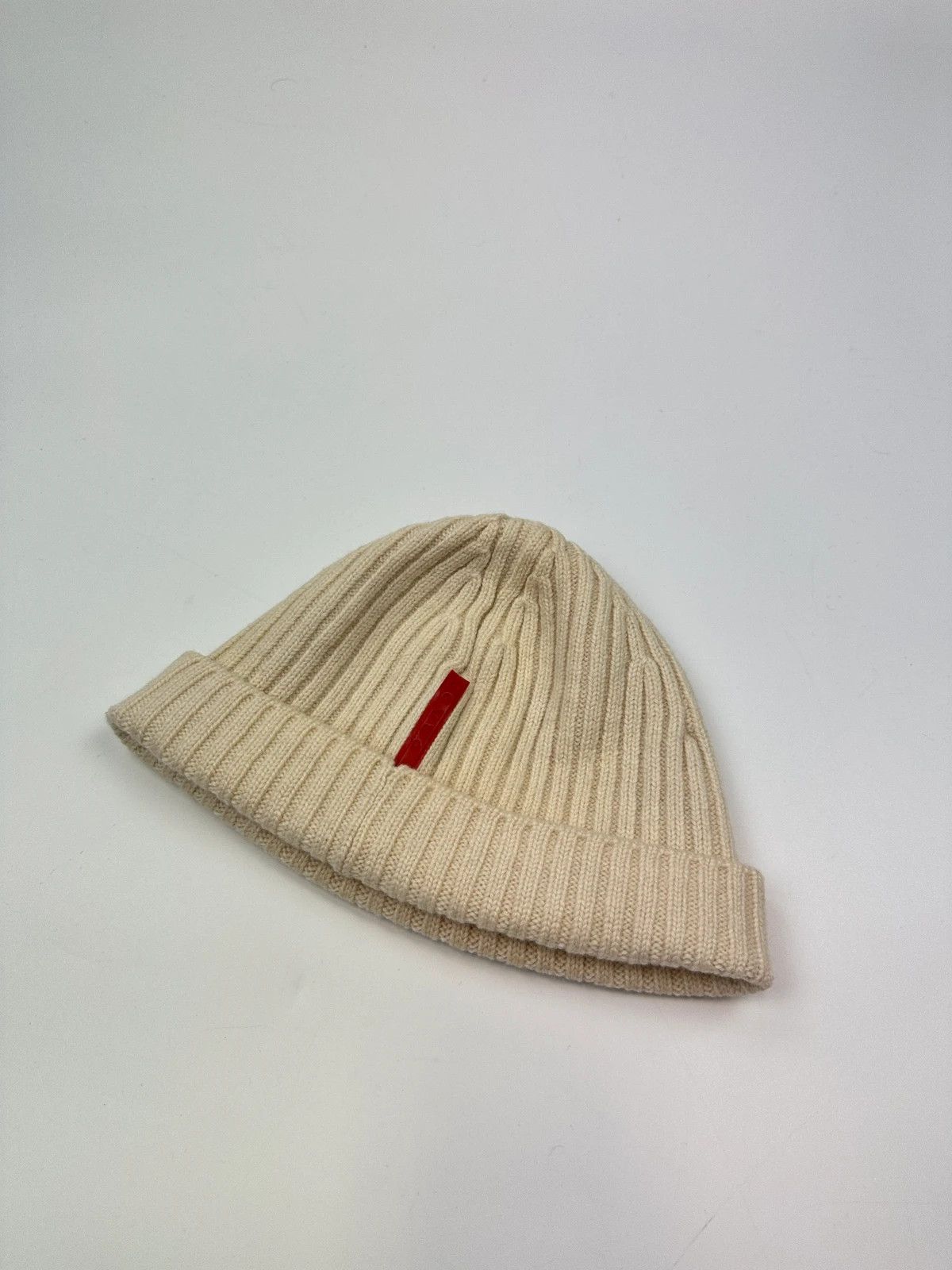 Prada Prada Sport FW2006 Cream White Ribbed Wool Beanie RedTab Size ONE SIZE - 1 Thumbnail