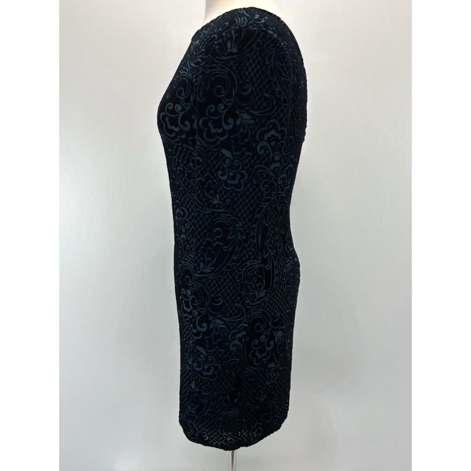 Guess GUESS Flocked Velvet Mini Dress 8 Blue Black Whimsigoth Y2K Long Sleeve Womens Size M / US 6-8 / IT 42-44 - 2 Thumbnail