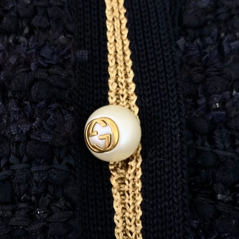 Gucci Gucci Black striped pearl buckle long-sleeved knitted cardi Size US XS / EU 42 / 0 - 6 Thumbnail