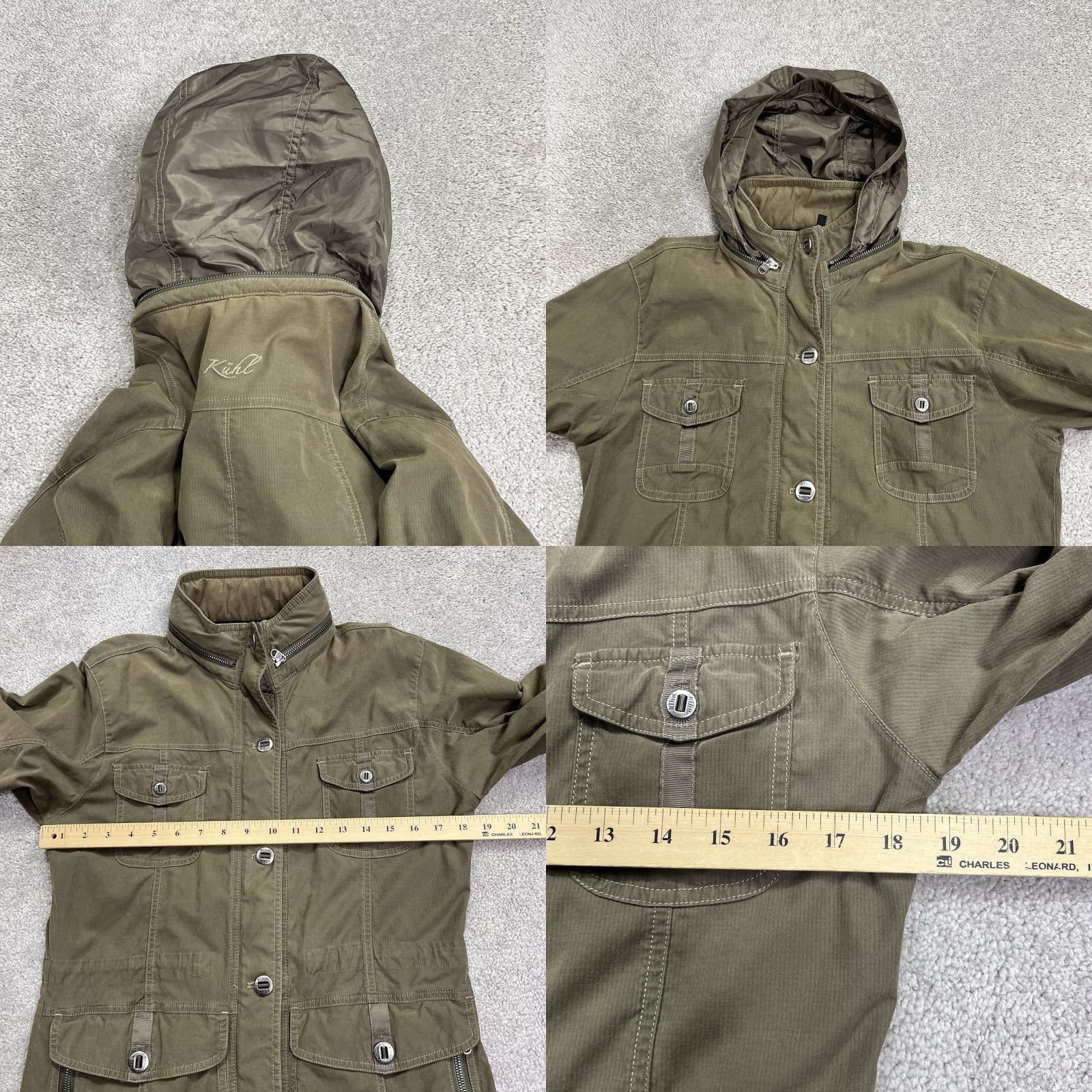 Vintage Kuhl Womens Rekon Small Jacket Army Olive Green Hooded Full Zip Pockets Size S / US 4 / IT 40 - 9 Thumbnail
