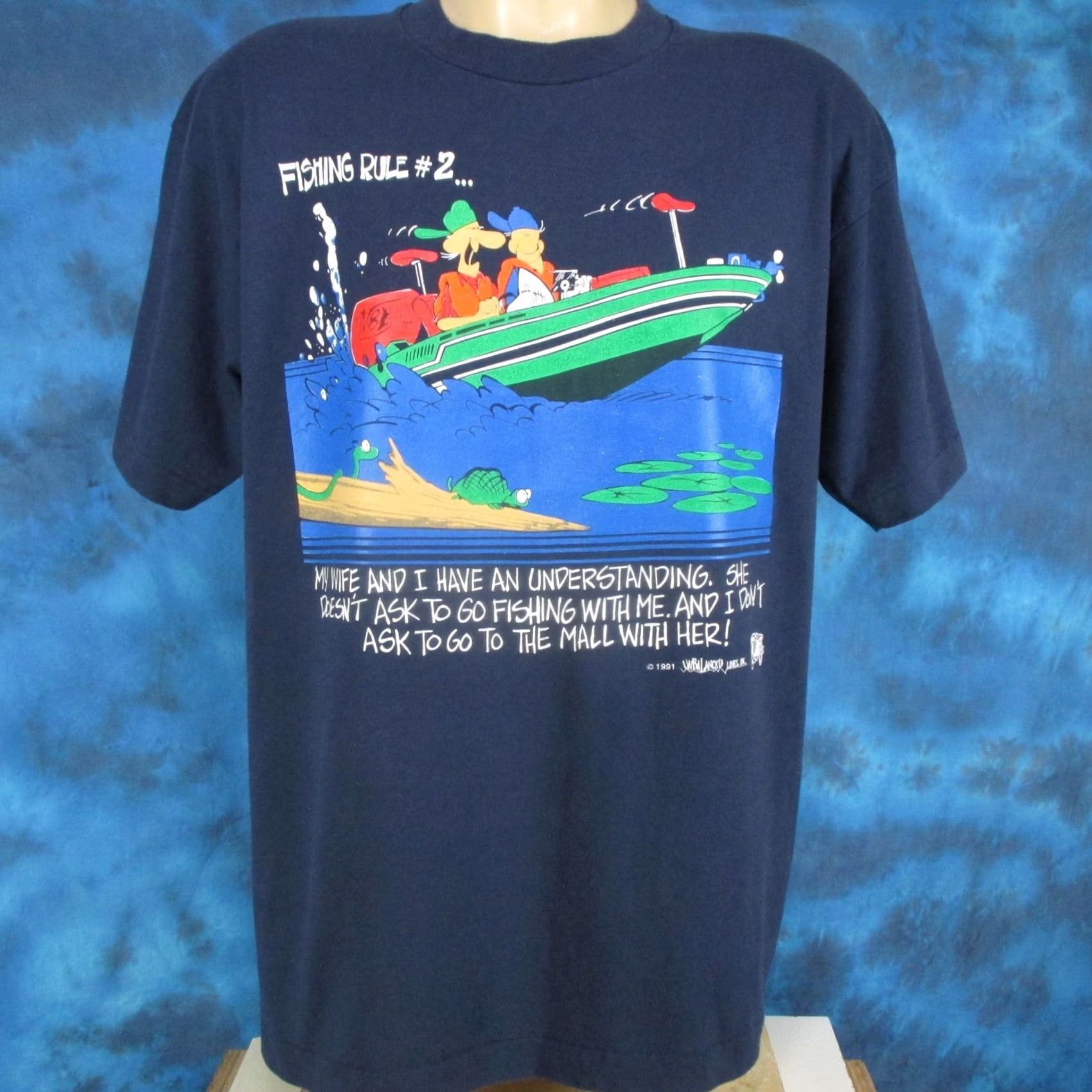 Vintage VINTAGE 90s FISHING WIFE JOKE T-Shirt XL UNBALANCED LINES CARTOON 80s Size US XL / EU 56 / 4 - 2 Thumbnail