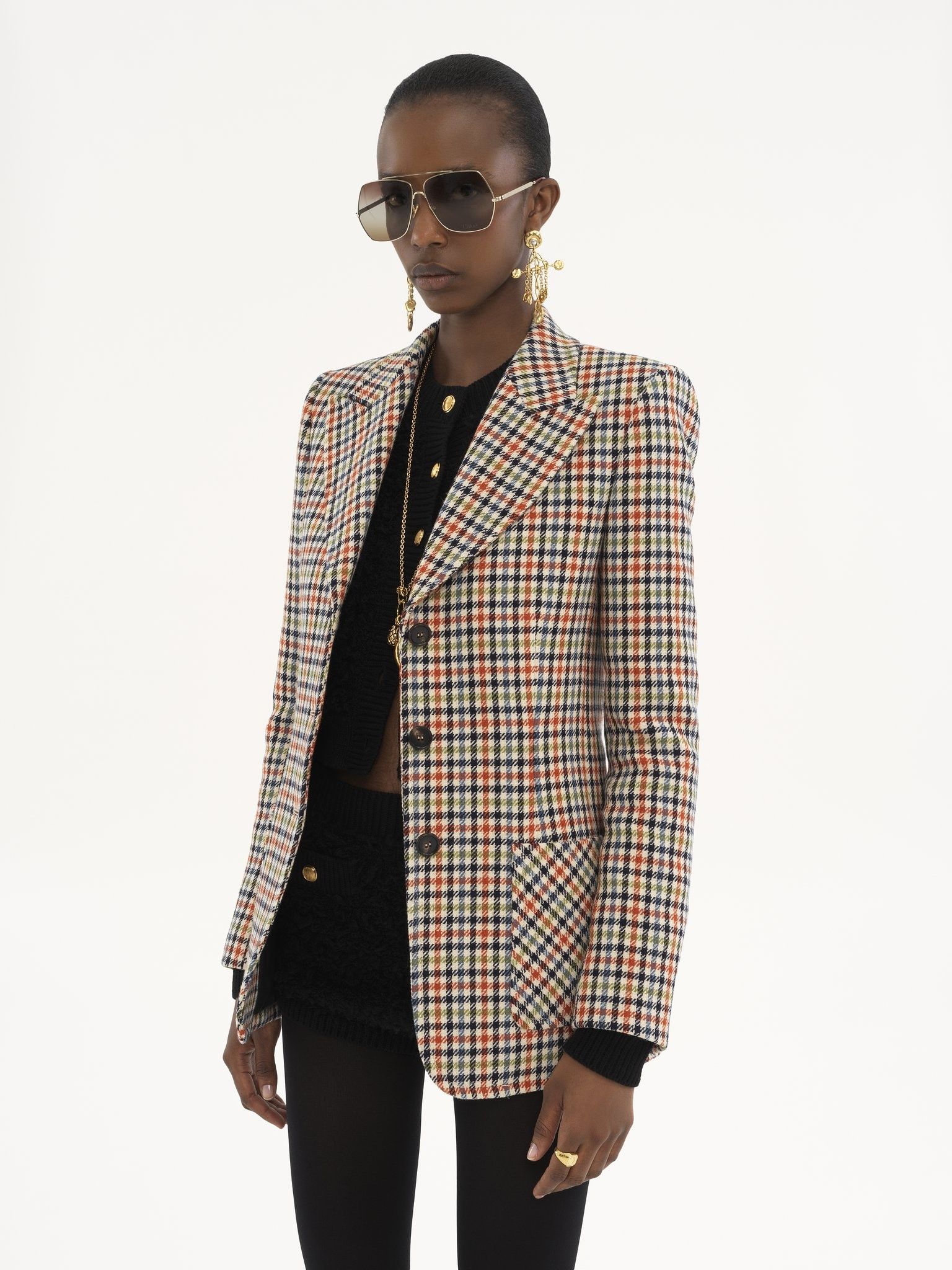Chloe o1loc1c11125 Check Wool Tailored Jacket in Multicolor Size L / US 10 / IT 46 - 3 Thumbnail