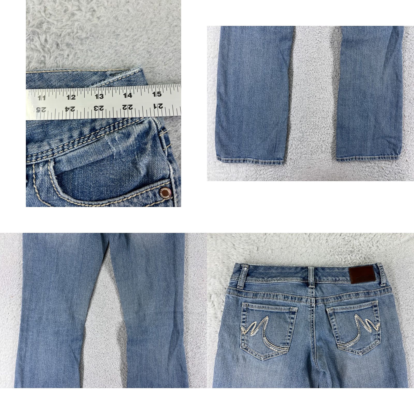 Vintage Maurices Jeans Women Bootcut Denim Blue Light Wash 3 Low Rise 30 Inseam 5-Pocket Embroidered Rhinestone Size 26" / US 2 / IT 38 - 9 Thumbnail