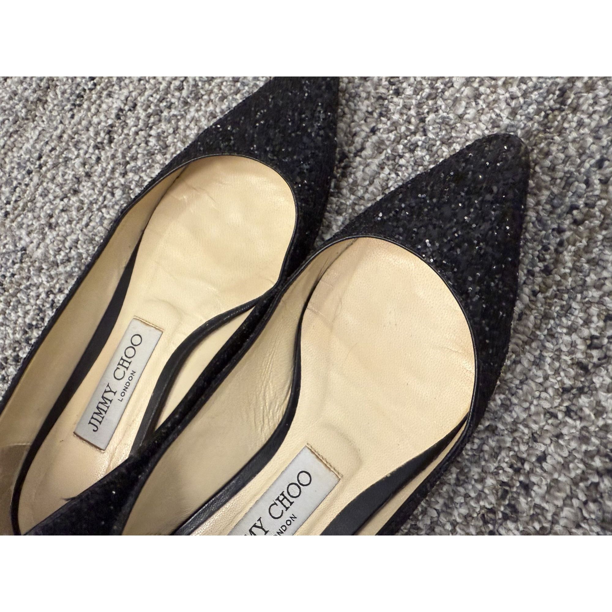 Jimmy Choo Jimmy Choo London Black Glitter Pointed Toe Flats Made In It Size US 5 / IT 35 - 6 Thumbnail