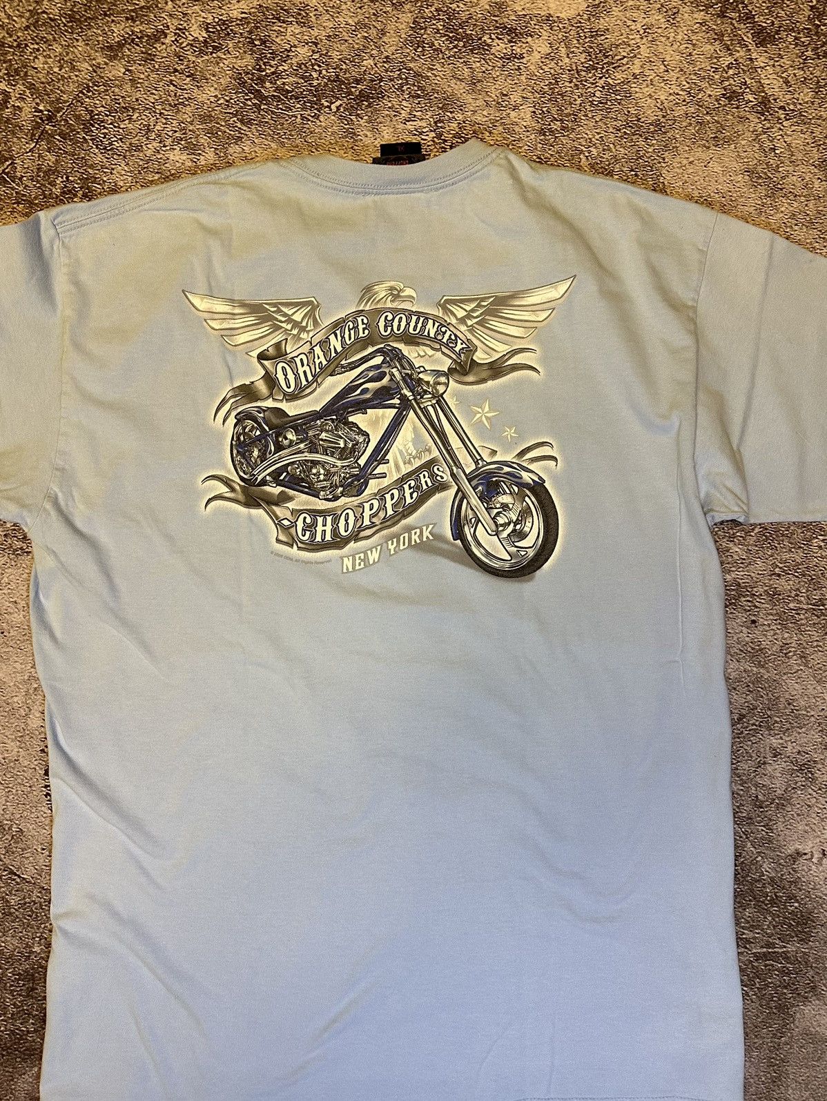 West Coast Choppers Distressed 2005 West Coast Choppers Shirt Blue Fade Mens L Size US XL / EU 56 / 4 - 1 Thumbnail