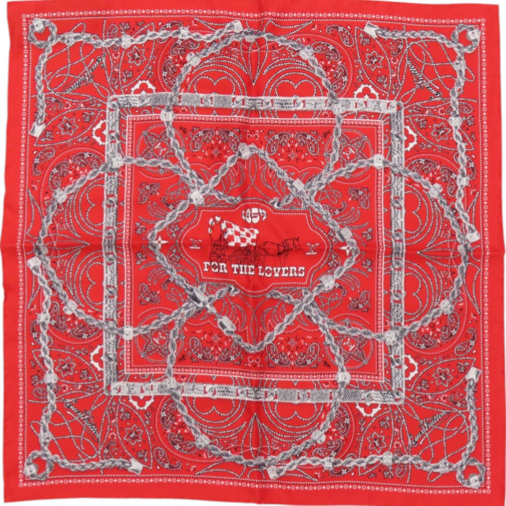 Louis Vuitton Like New Louis Vuitton Carre 55 LV Rope M90698 Silk Red Scarf Muffler 0452LOUIS VUITTON Size ONE SIZE - 1 Thumbnail