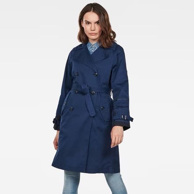 Designer × G-Star G-STAR RAW Duty Classic Trench Blue Cotton Long Coat Jacket Size M / US 6-8 / IT 42-44 - 1 Thumbnail