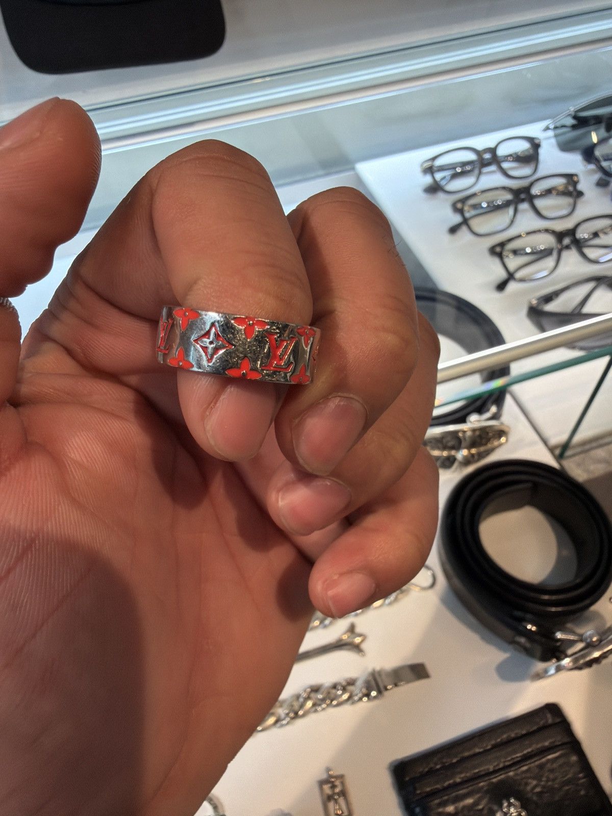 Louis Vuitton Louis Vuitton Silver Red Monogram Ring - Size 8 Size ONE SIZE - 3 Thumbnail