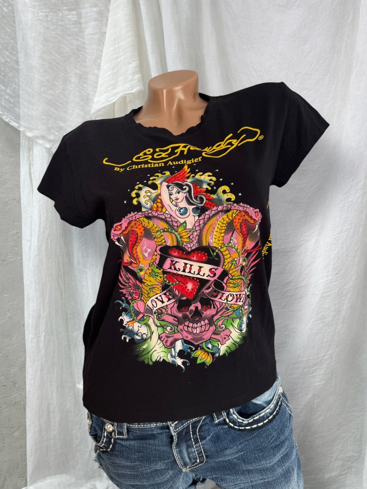 Ed Hardy Ed Hardy by Christian Audigier Y2K Rhinestones T-Shirt Size L / US 10 / IT 46 - 1 Thumbnail