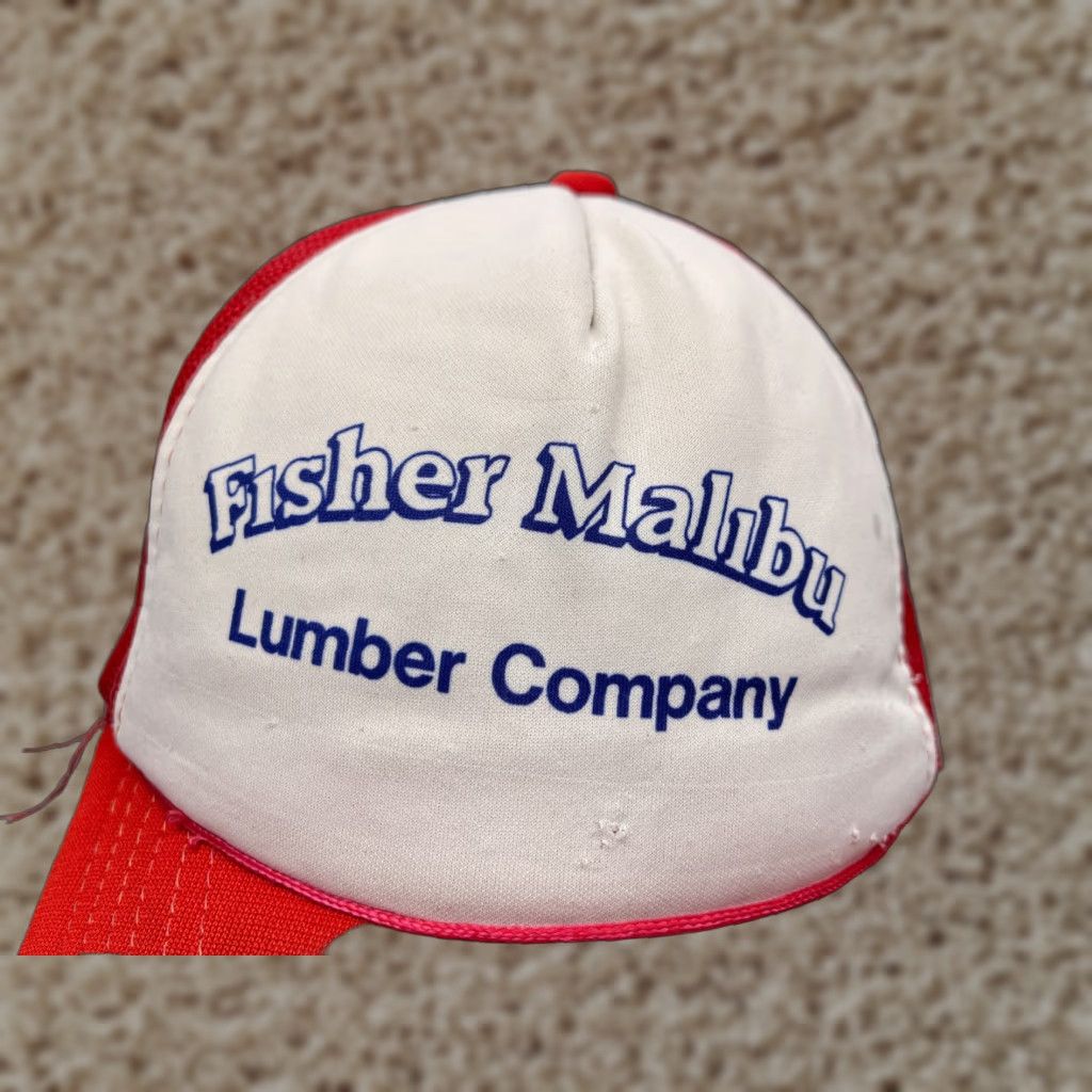 Vintage Fisher Malibu Lumber Company Hat Cap Snap Back Adult Red Trucker Poly Blend Hat/Cap Men Red Solid Casua l Size ONE SIZE - 1 Thumbnail