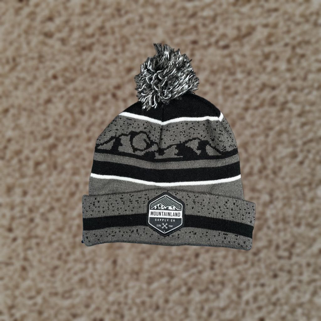Vintage Mountainland Supply Beanie Toque Adult One Size Gray Stripe Acrylic Pom Hat Mens Size ONE SIZE - 1 Thumbnail