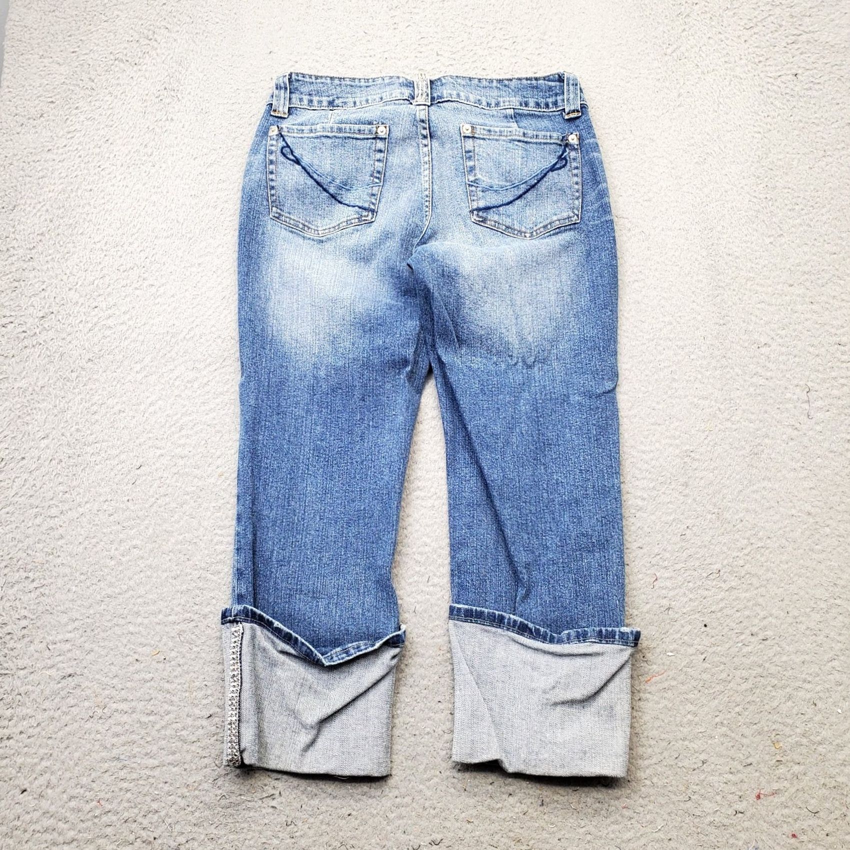 Vintage Bisou Bisou Jeans Women 8 Blue Denim Stretch Medium Wash Ankle Cuff Straight Leg Womens Size 8 Blue Denim Jeans Size 30" / US 8 / IT 44 - 2 Thumbnail
