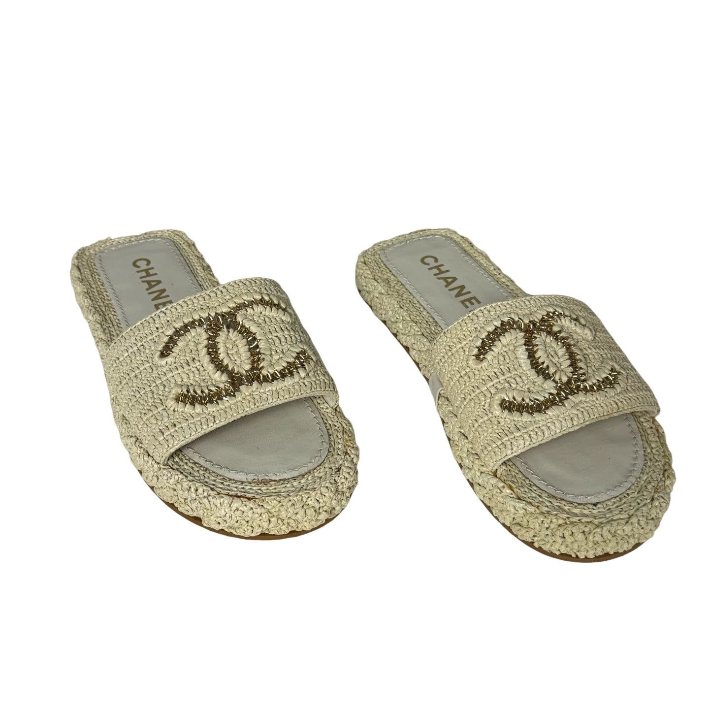 Chanel Raffia CC Logo Sandals Size 39