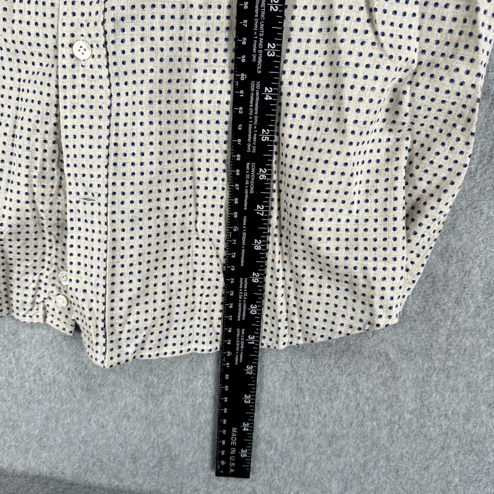 Vintage Luciano Barbera Shirt Mens L Beige Blue Polka Dot Cotton Linen Made Italy Size US L / EU 52-54 / 3 - 6 Thumbnail