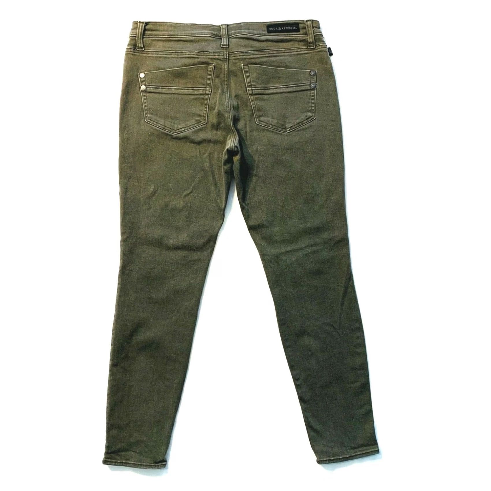 Vintage Rock & Republic Kashmiere Stretch Skinny Jeans Jegging Army Green Womens 14M EUC Size 36" / US 14 / IT 50 - 2 Thumbnail