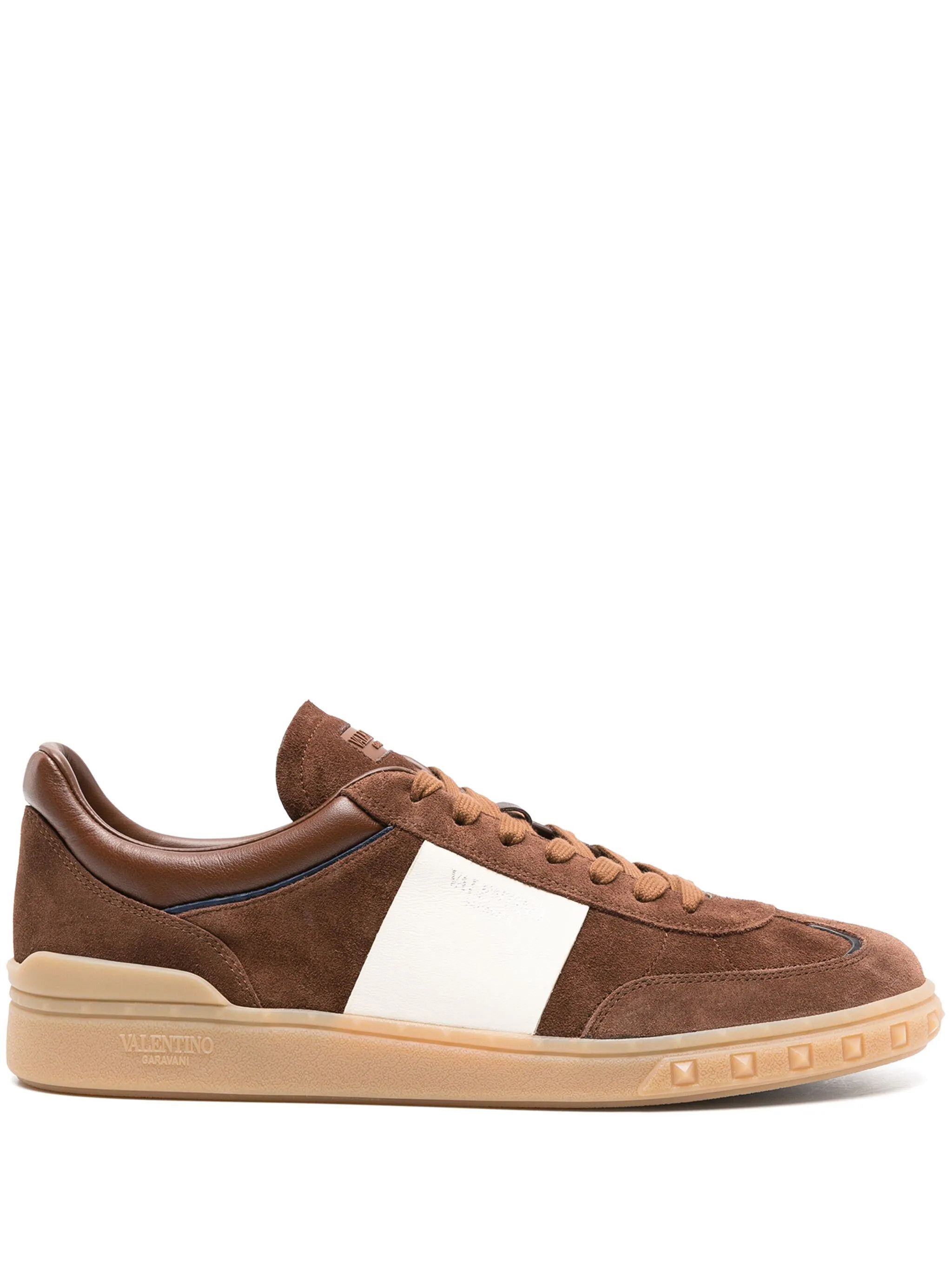 Valentino o1y0525 Logo Leather Low-Top Sneakers in Brown/White Size US 7 / EU 40 - 1 Thumbnail