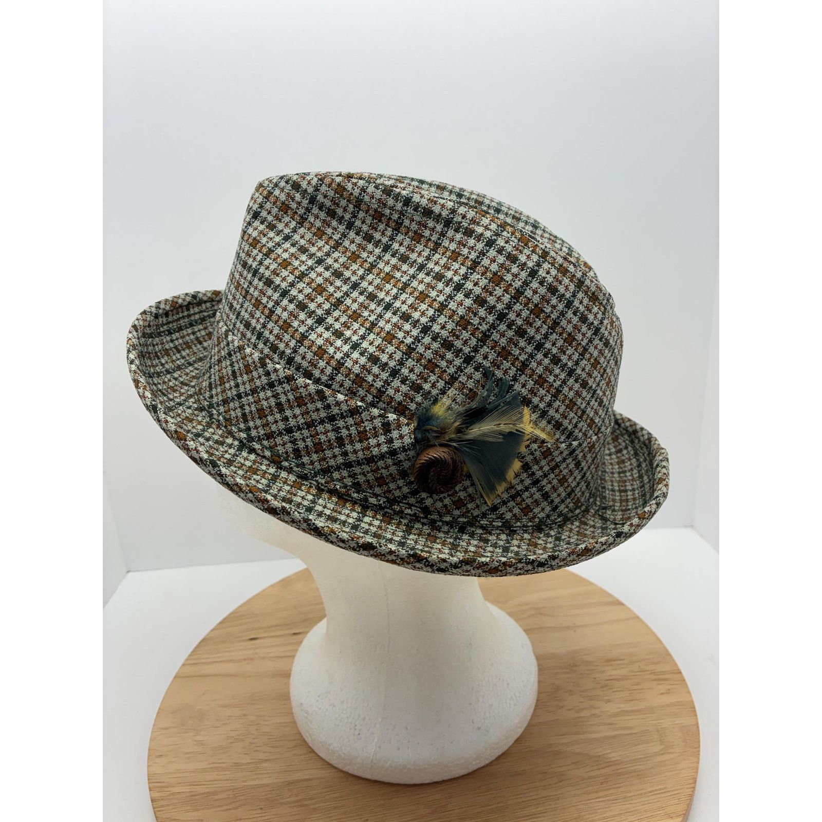 Other Vintage Jordan Marsh Plaid Hat S/M | Feather Trim Brimmed Size ONE SIZE - 1 Thumbnail