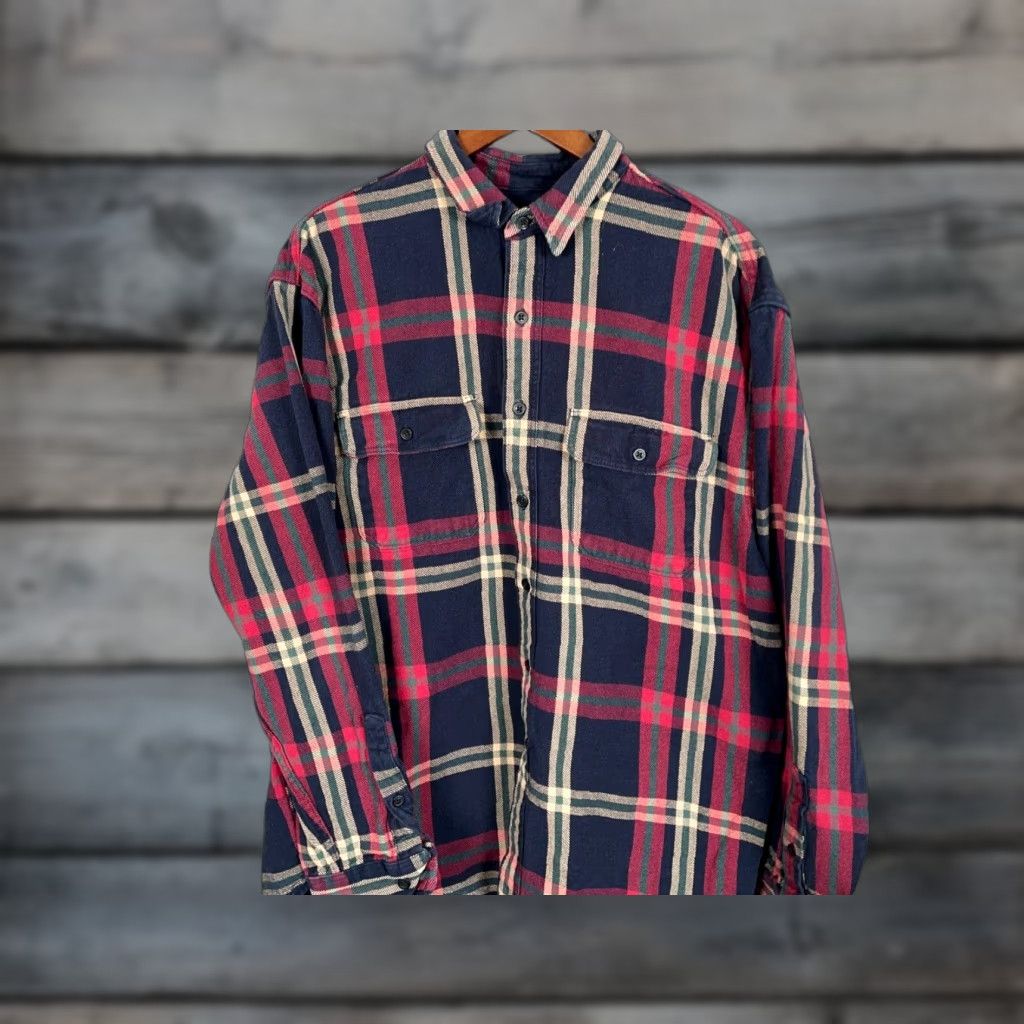 Eddie Bauer VTG Eddie Bauer Oversized Flannel Shirt Men Large Red Blue Plaid Heavyweight Cotton Cotton Flannel 90s Grunge Men’s Large Size US L / EU 52-54 / 3 - 1 Thumbnail