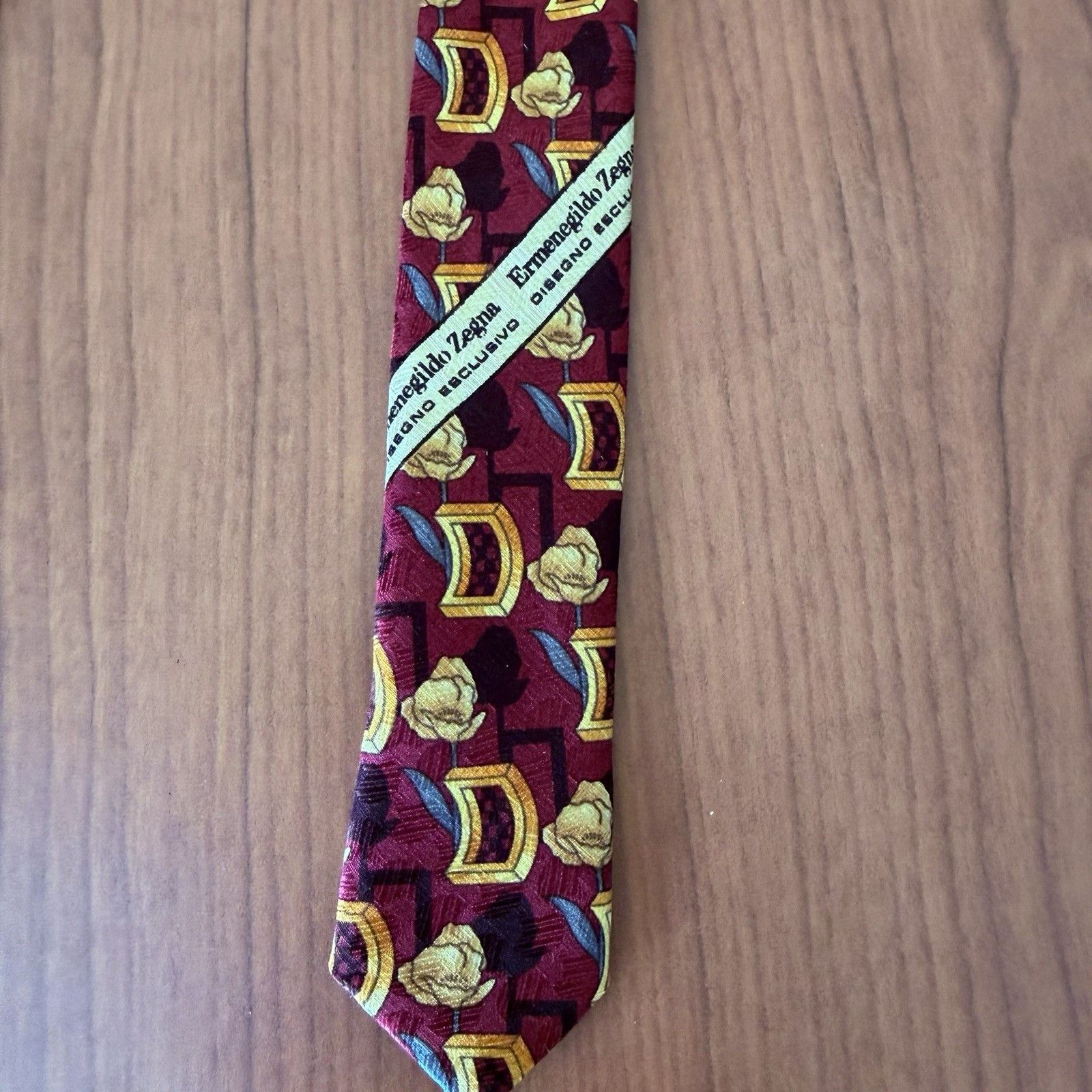Ermenegildo Zegna Ermenegildo Zegna Silk Tie Burgundy Geometric Abstract 58" Size ONE SIZE - 8 Thumbnail
