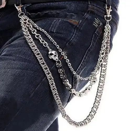 Jewelry Multilayer Waist Punk Wallet Chain in Silver, Men's