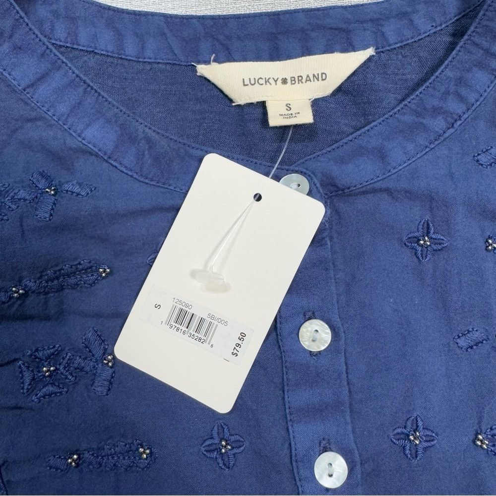 Lucky Brand NWT New Lucky Brand Embroidered Crochet Trim Blue Top Size Size S / US 4 / IT 40 - 7 Thumbnail