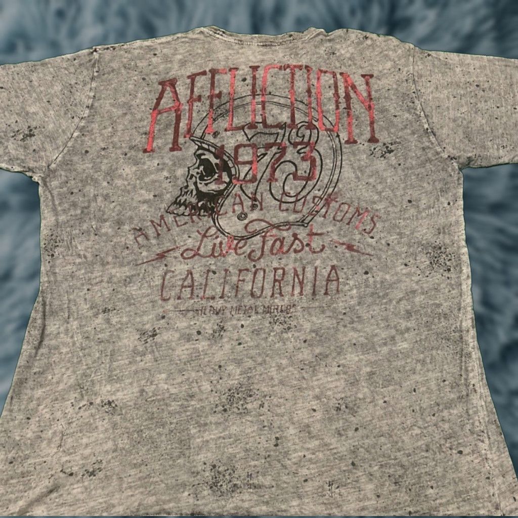 Affliction VINTAGE Affliction T-Shirt Mens 3XL Gray Biker Skull Grunge Y2K Punk American Customs Shirt Size US XXL / EU 58 / 5 - 1 Thumbnail